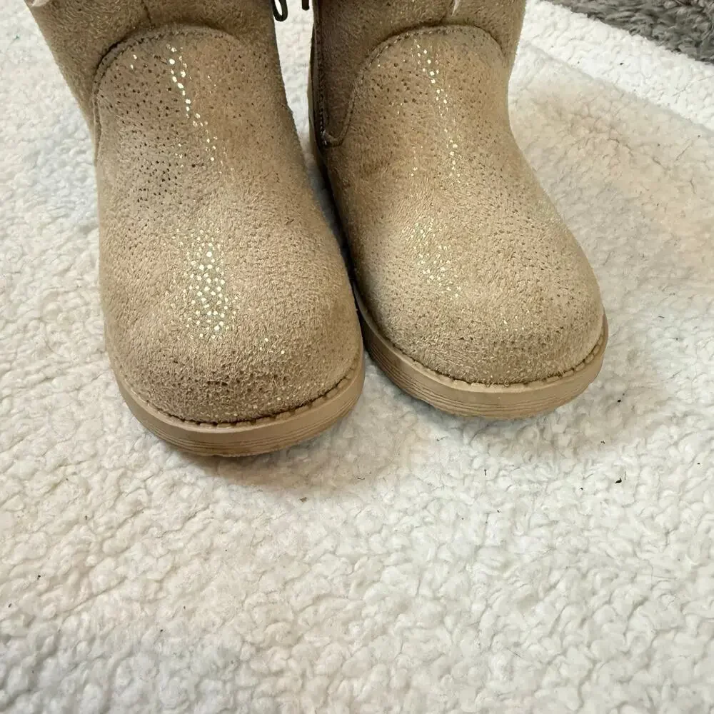 Cat & Jack Faux Fur Plush Lined Shimmer Winter Boots Ankle Booties Girls 9